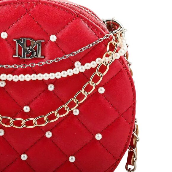 Badgley Mischka ✦ Red Quilted Crossbody Bag ✦ Pearl Studded Vegan Leather NWT - Picture 5 of 8